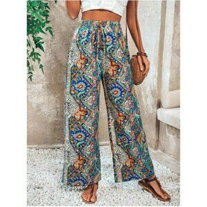 Boho Paisley Print Wide Leg Pants